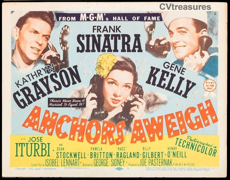 Anchors Aweigh Movie Poster Original Lobby Title Card Frank Sinatra Gene Kelly Guaranteed Authentic 24x