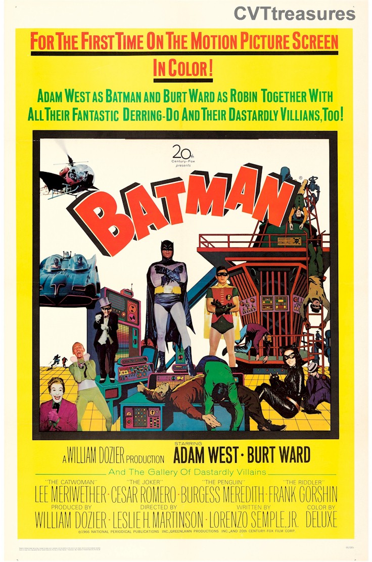 Batman Original Authentic Vintage One Sheet Movie Theater Poster Adam West Burt Ward 1966