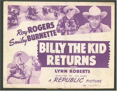 Billy the Kid Returns Western Movie Poster,Roy Rogers Title Card