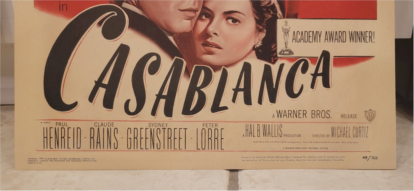 Casablanca Original Vintage Title Lobby Card Movie Theater Poster Humphrey Bogart Ingrid Bergman