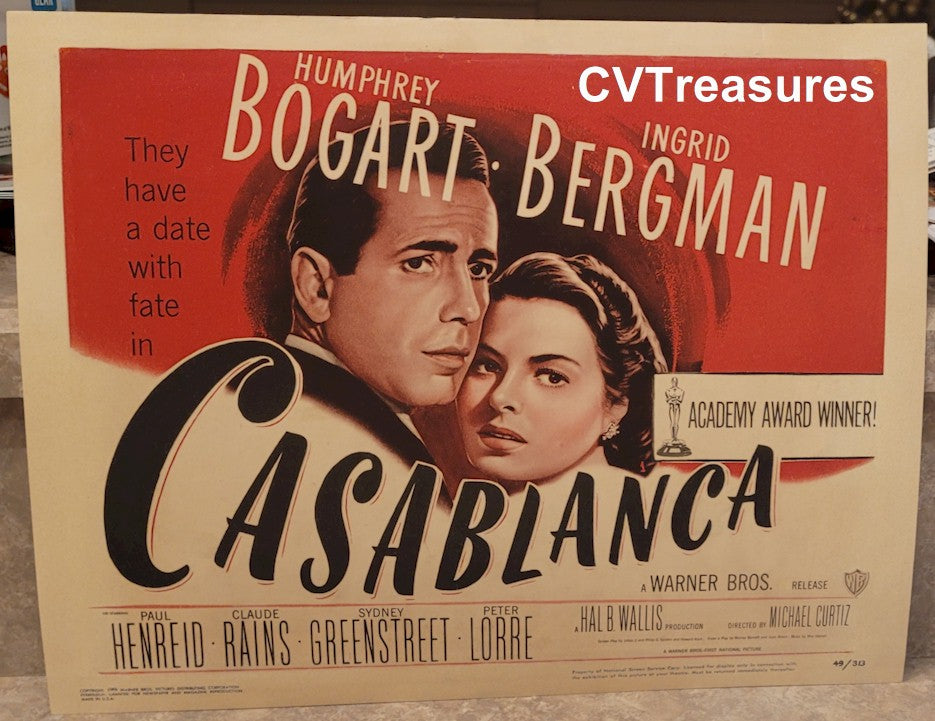 Casablanca Original Vintage Title Card Movie Theater Poster Humphrey Bogart Ingrid Bergman