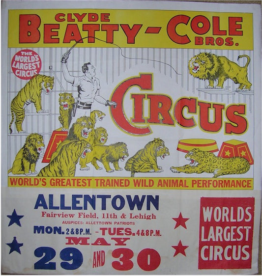 Circus Poster Clyde Beatty – Cole Brothers, circa 1950