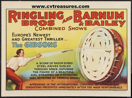 Circus Poster Ringling Brothers RARE Gibsons knife throwers 40s