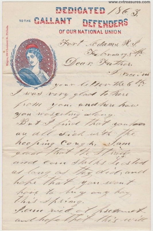 Civil War Letter Fort Adams, Newport, RI, 1863