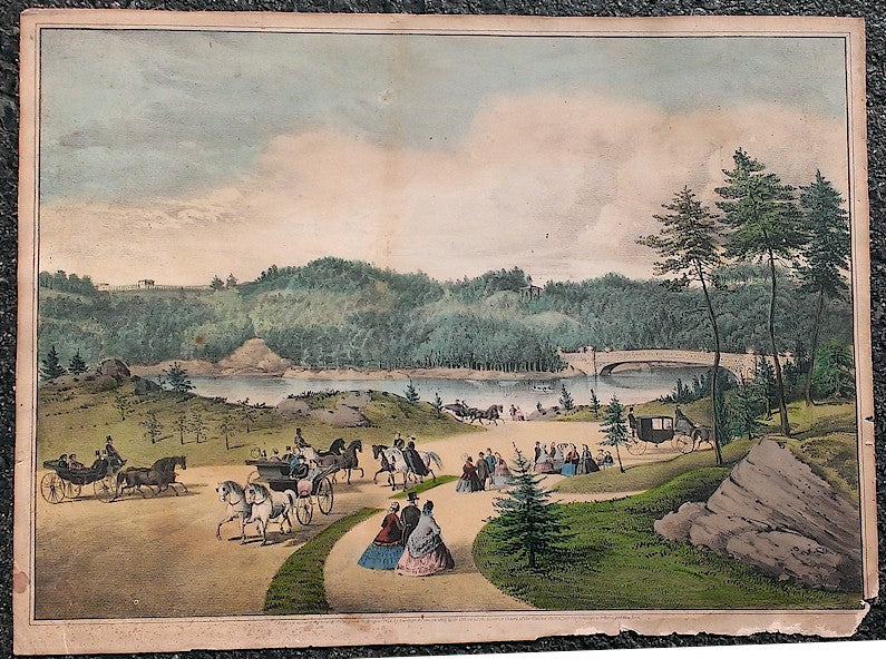 Currier & Ives Hand-colored Engraving of Central Park 1862