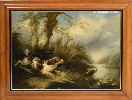 Dog Painting George Armfield Vintage Oil Art Chasing Pheasant