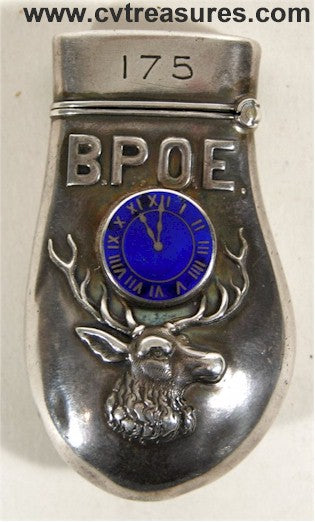 ELKS LODGE SILVER ELKS TOOTH FIGURAL POCKET MATCH SAFE 1899