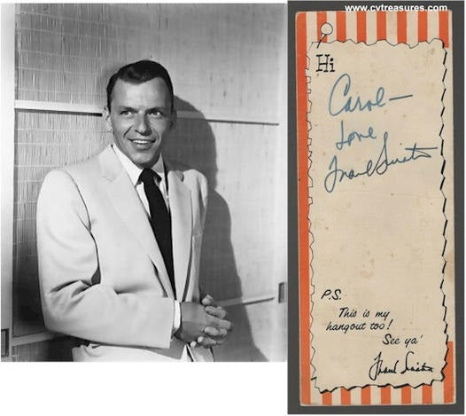 Frank Sinatra RARE Authentic Autographed Signed Jilly's Menu