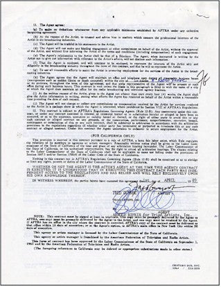 Fred Gwynne "Munsters" Autographed Signed Contract