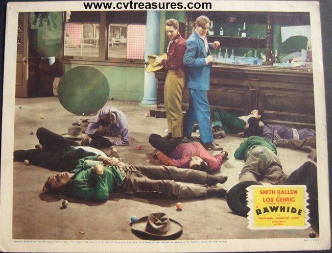 Rawhide, Lou Gehrig vintage lobby card, fight group