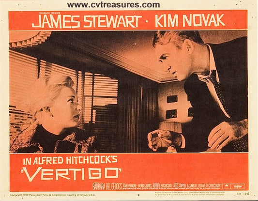 Vertigo Alfred Hitchcock Movie Poster Original Vintage lobby card Guaranteed Authentic James Stewart