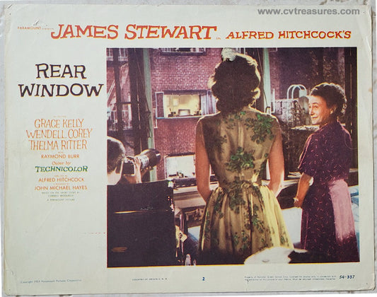 Rear Window Hitchcock Original Authentic Vintage Lobby Card movie theater poster - James Stewart Grace Kelly group spying