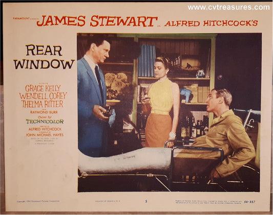 Rear Window Hitchcock Original Authentic Vintage Lobby Card movie theater poster - Apartment James Stewart leg cast 2