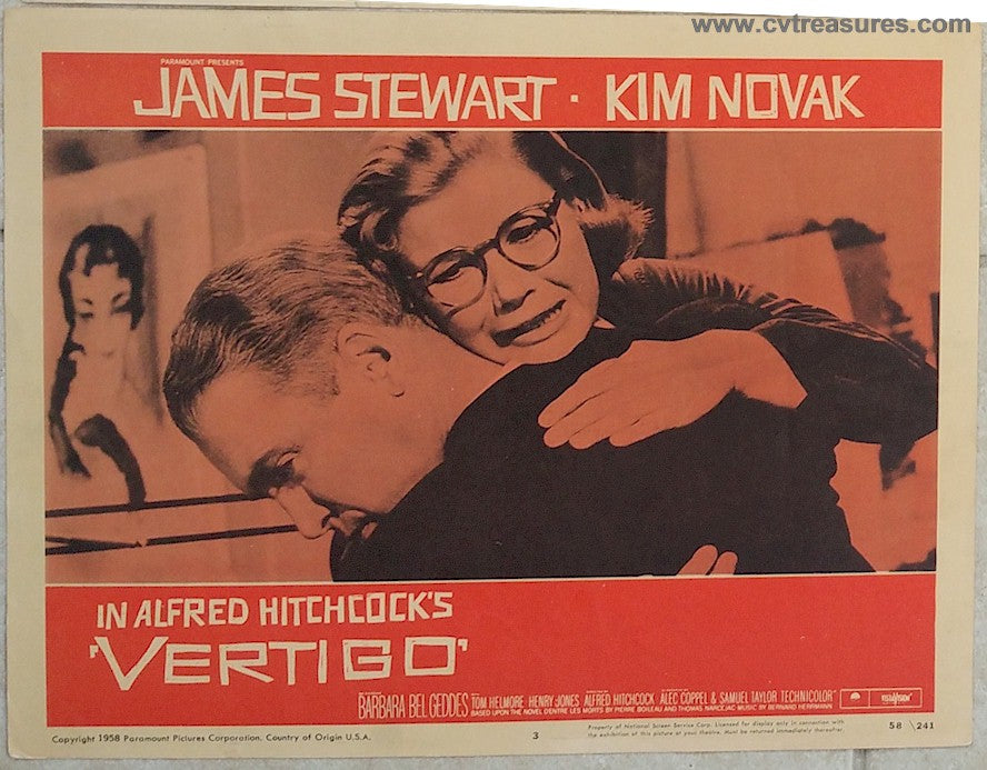 Vertigo Alfred Hitchcock Movie Poster Original Vintage Lobby Card  James Stewart Kim Novak Guaranteed Authentic 24x