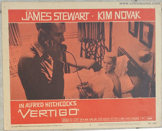 Vertigo Alfred Hitchcock Movie Poster Original Vintage lobby card Guaranteed Authentic James Stewart