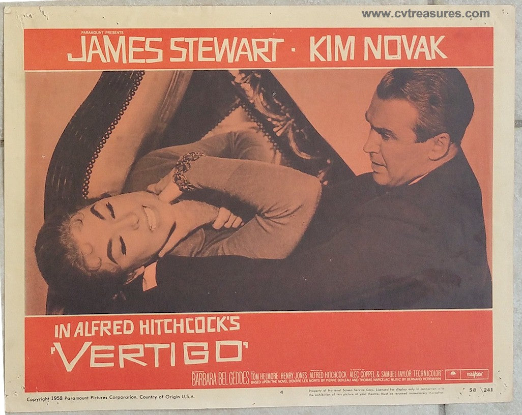 Vertigo Alfred Hitchcock Movie Poster Original Vintage Lobby Card  James Stewart Kim Novak Guaranteed Authentic 24x