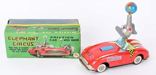 Japan Cragstan Tin Toy Friction Elephant Circus Elephant Car