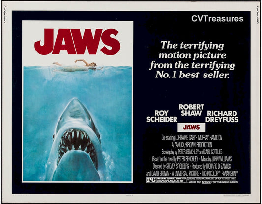 JAWS Original Vintage Horror Movie Theater Poster HALF Sheet Original Guaranteed Authentic