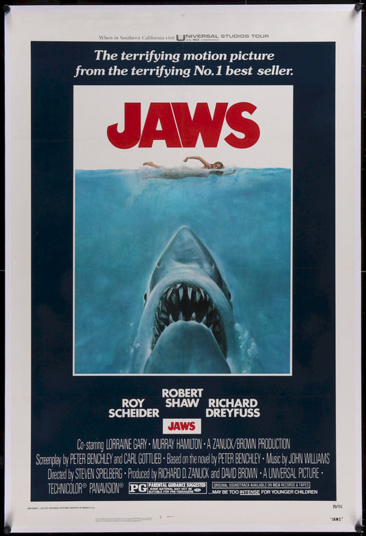 JAWS Original Vintage Horror Movie Theater Poster One Sheet Original Linen Guaranteed Authentic 2