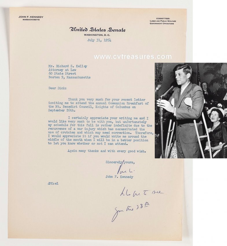 John F Kennedy JFK Autograph Signed Letter JSA Certified