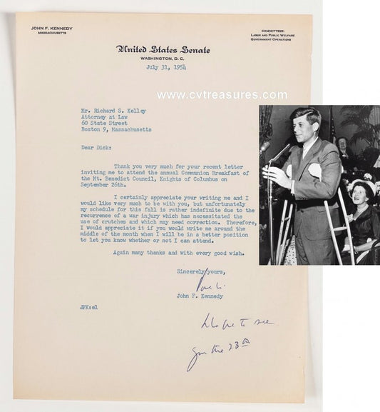 John F Kennedy JFK Autograph Signed Letter Amazing Content!