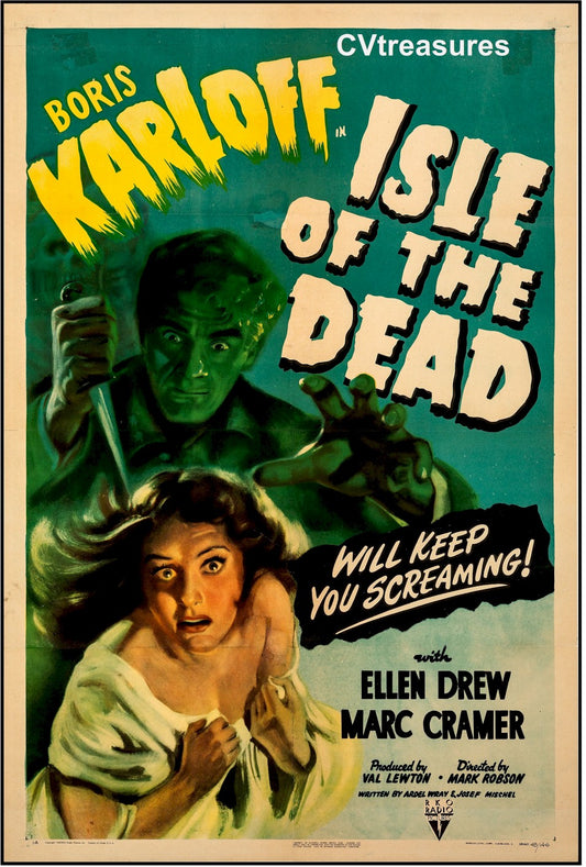 Isle of the Dead Original Vintage Horror Movie Theater Poster One Sheet Boris Karloff 1945