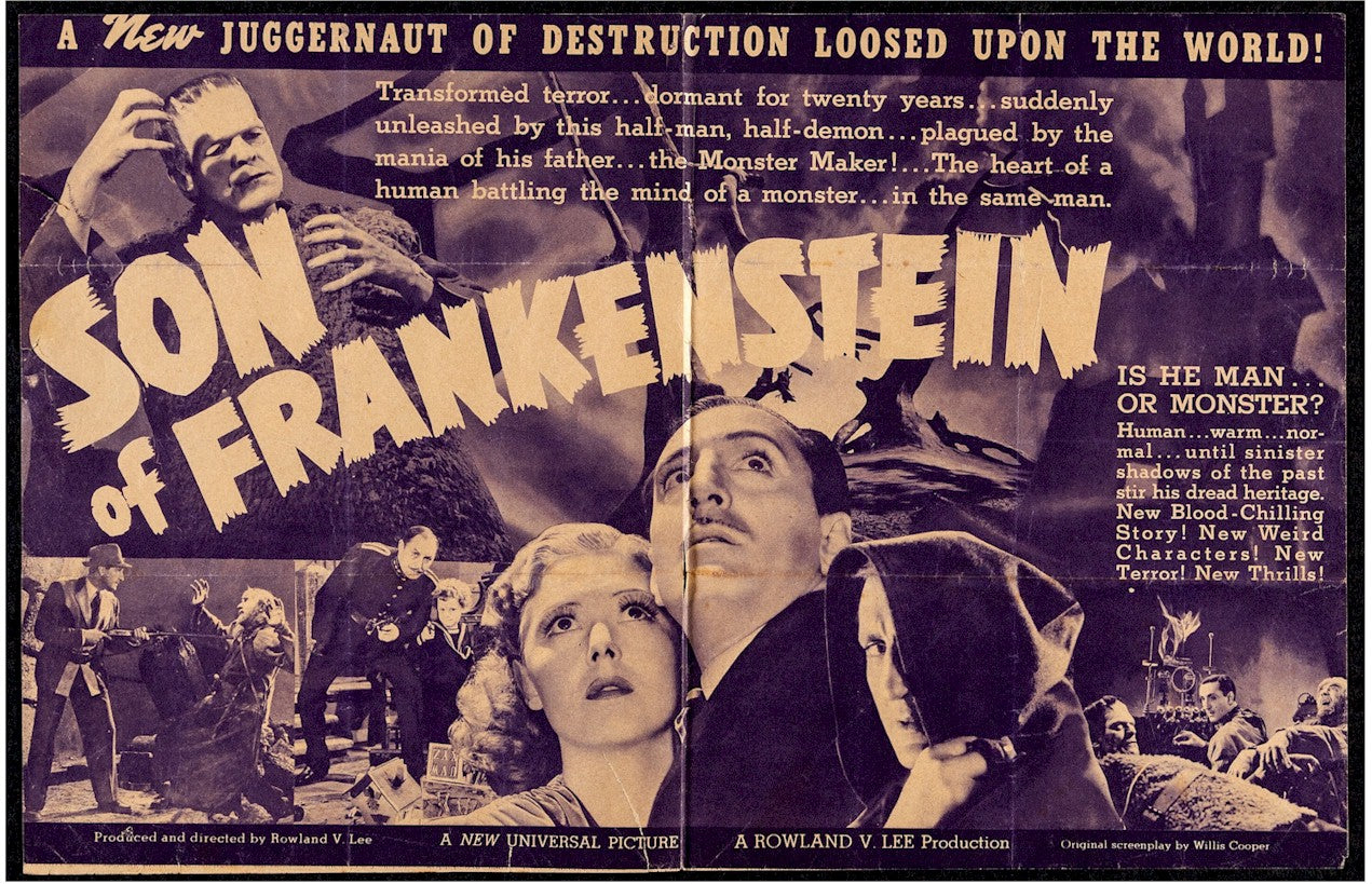 Son of Frankenstein Original Authentic Vintage Movie Theater Herald Boris Karloff Basil Rathbone Bela Lugosi 1939