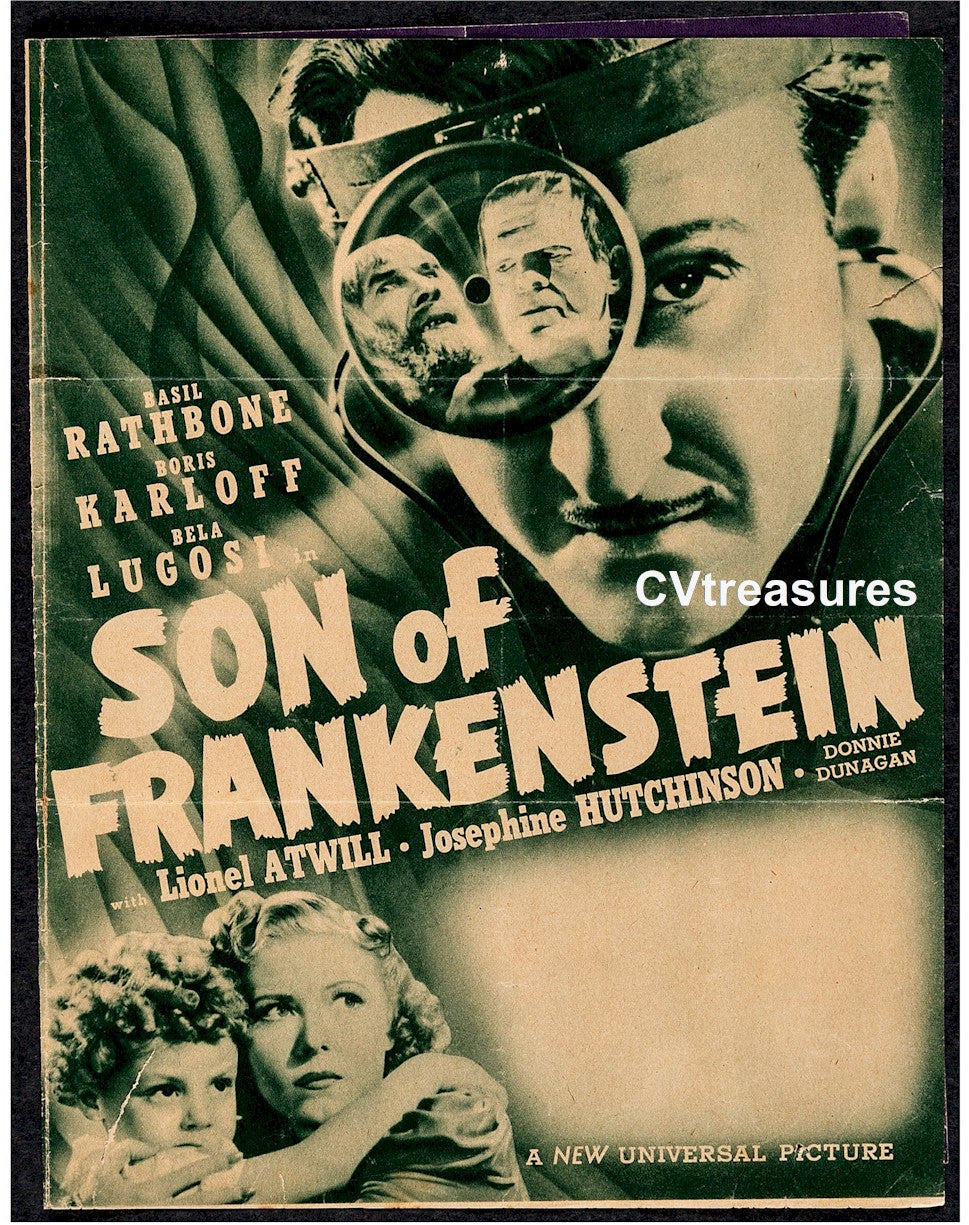 Son of Frankenstein Original Authentic Vintage Movie Theater Herald Boris Karloff Basil Rathbone Bela Lugosi 1939