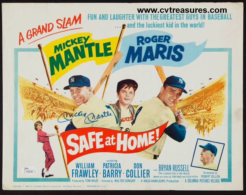 Safe at Home Vintage Title Card Authentic Autographed by Mickey Mantle Sports Memorabilia