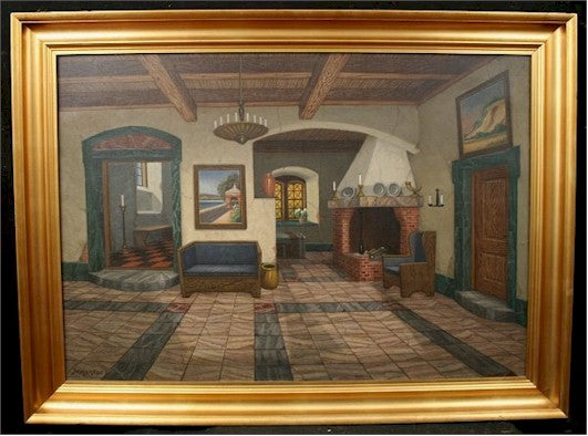 Martoft "Rustic Interior" Oil Painting Early 20th Century