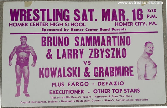 Original Vintage Wrestling Poster Bruno Sammartino Kowalski 1968