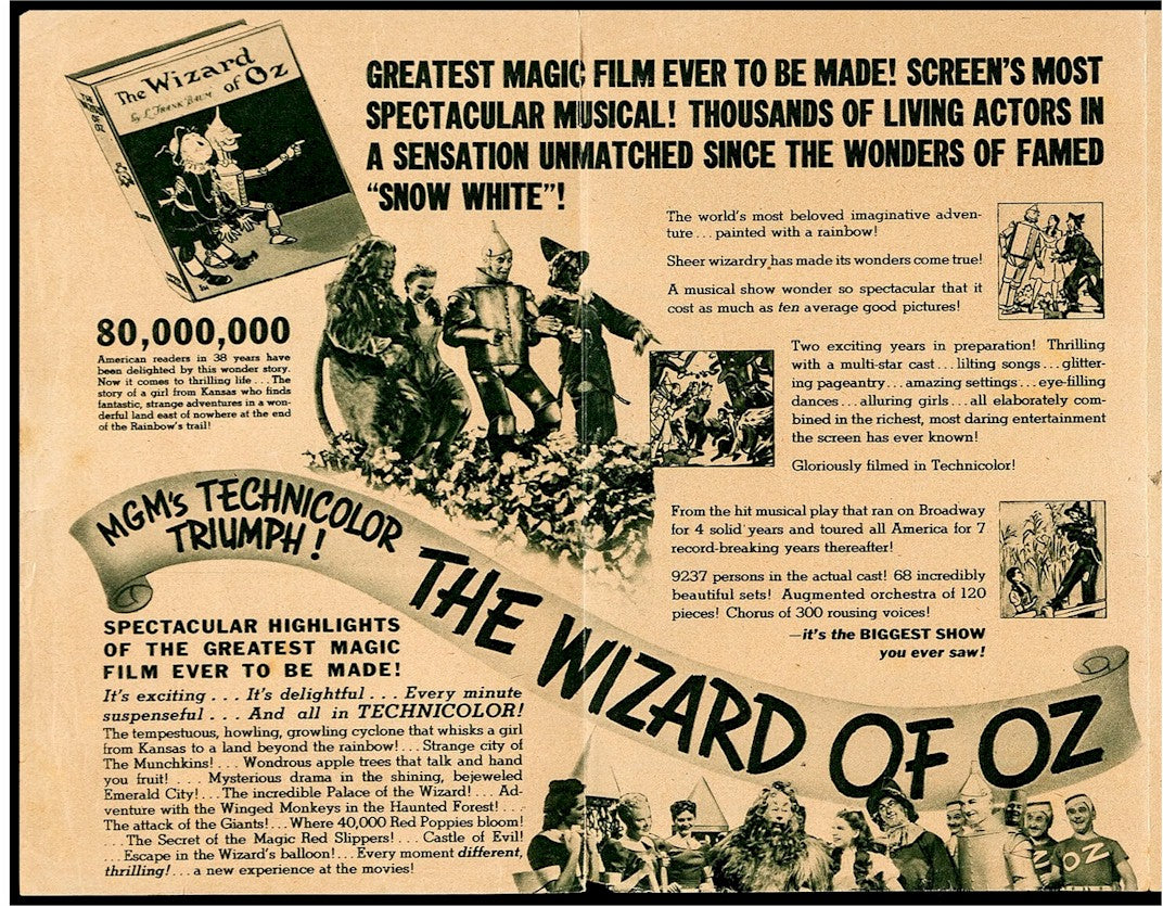 Wizard of OZ RARE Original Authentic Vintage Movie Theater Herald Judy Garland Frank Morgan 1939