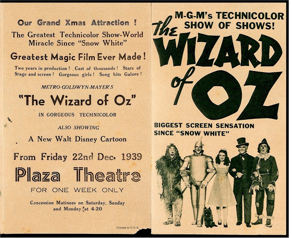 Wizard of OZ RARE Original Authentic Vintage Movie Theater Herald Judy Garland Frank Morgan 1939