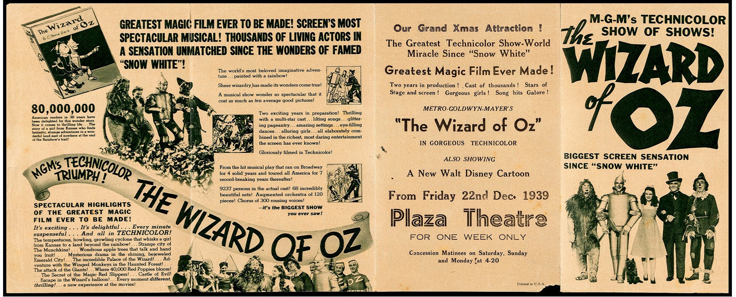 Wizard of OZ RARE Original Authentic Vintage Movie Theater Herald Judy Garland Frank Morgan 1939