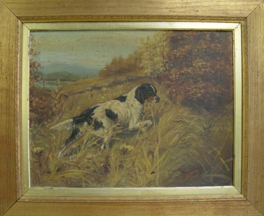 Point Setter Hunting Dog Painting by Fred Buss, 1906