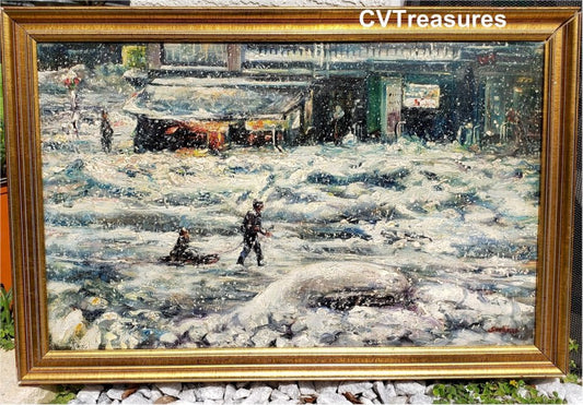 ROSARIO GERBINO vintage painting winter landscape snow scene