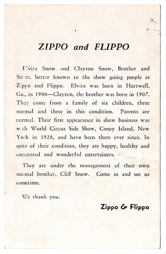 Sideshow Stars Zippo Flippo Original Vintage Postcard Photo