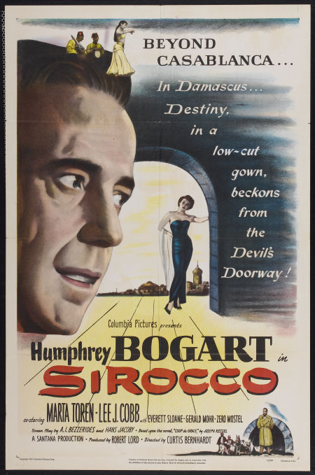 Sirocco, Humphrey Bogart, 1951 one sheet movie poster