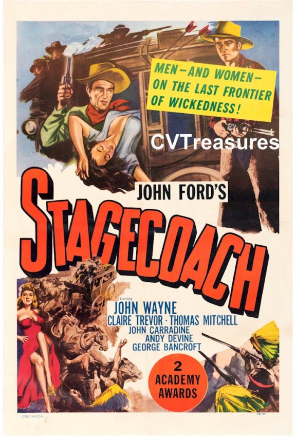 Stagecoach Antique Original Authentic Western Movie Theater Poster John Wayne