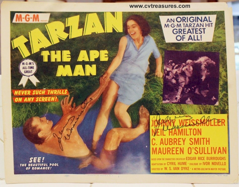 Tarzan The Ape Man AUTOGRAPHED Vintage Lobby Card Weissmuller