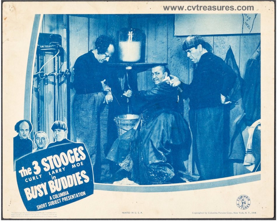 Three Stooges Busy Buddies Vintage Lobby Card movie poster