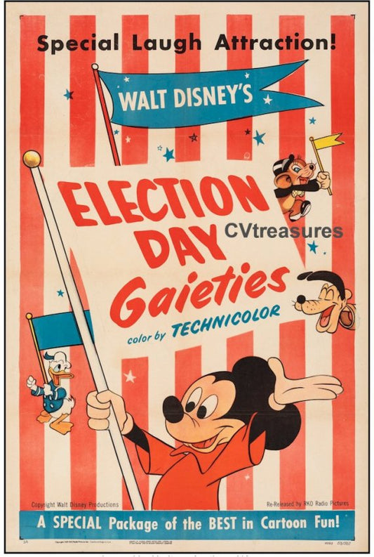 Walt Disney Election Day Gaieties Original Authentic Vintage Movie Theater Poster one sheet Disney Collectibles Memorabilia