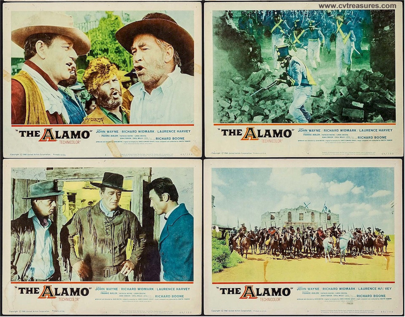 The Alamo John Wayne Movie Poster Original Vintage Lobby Cards Set of 4 Richard Widmark Guaranteed Authentic 24x