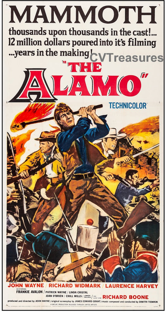 Alamo original authentic vintage three sheet movie theater poster John Wayne 1960 UNUSED