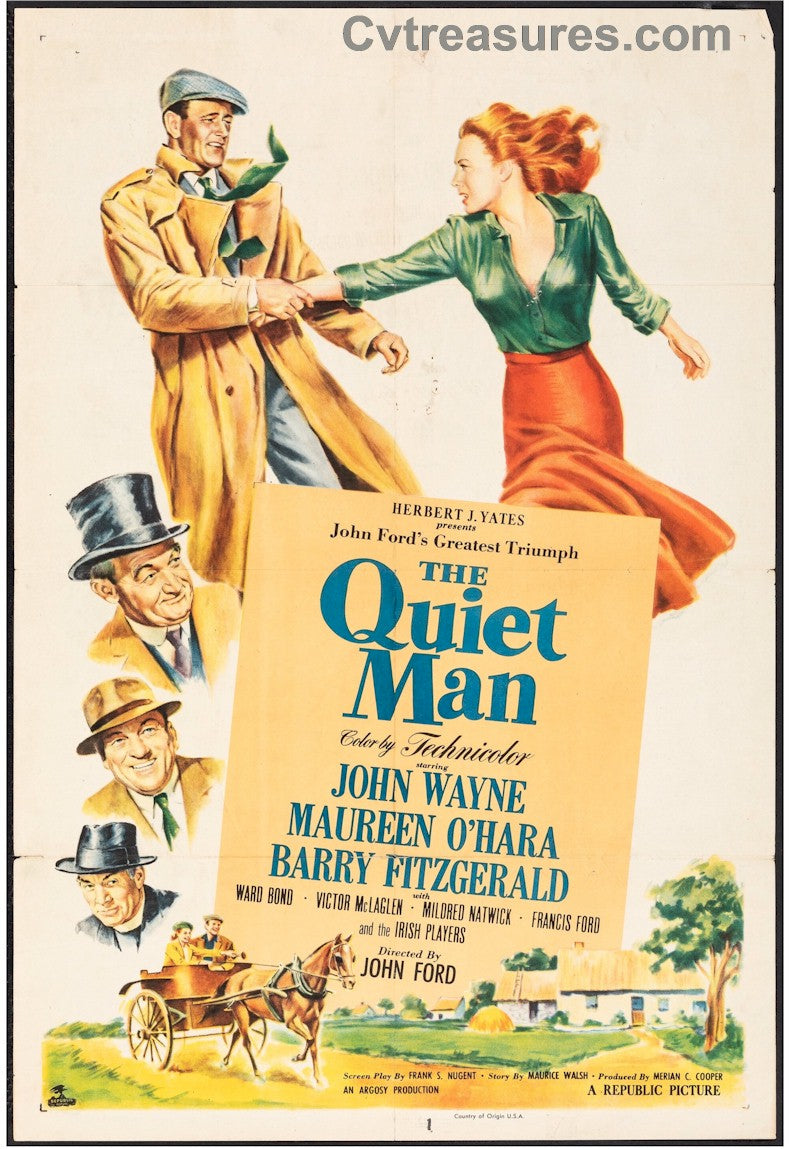 The Quiet Man Original Vintage One Sheet Movie Theater Poster John Wayne Maureen O'Hara Guaranteed Authentic Original