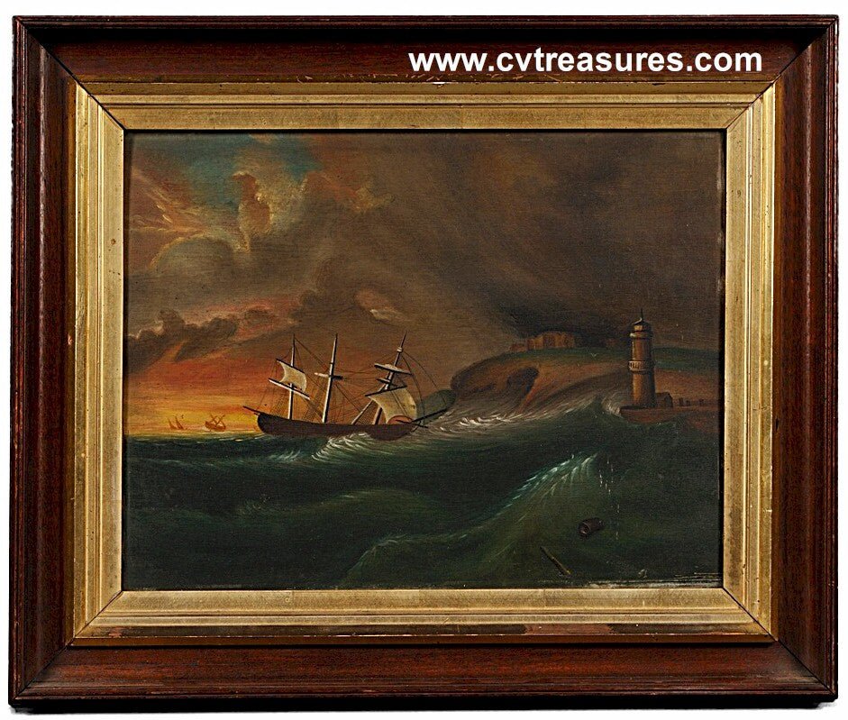 American School Seascape Painting Original Oil on Board Late 19th Century Guaranteed Authentic 24x