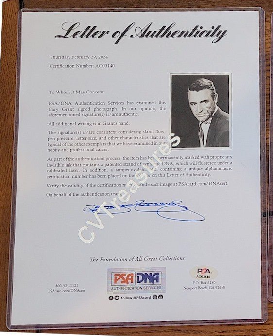 Cary Grant Vintage Autographed SIgned 8x10 photo PSA Certified