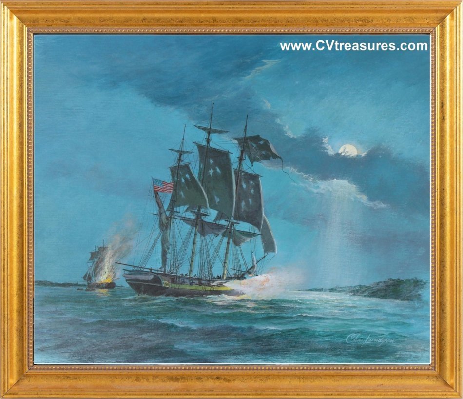 Charles Lundgren Nautical Marine USS Louisiana Seascape Painting oil