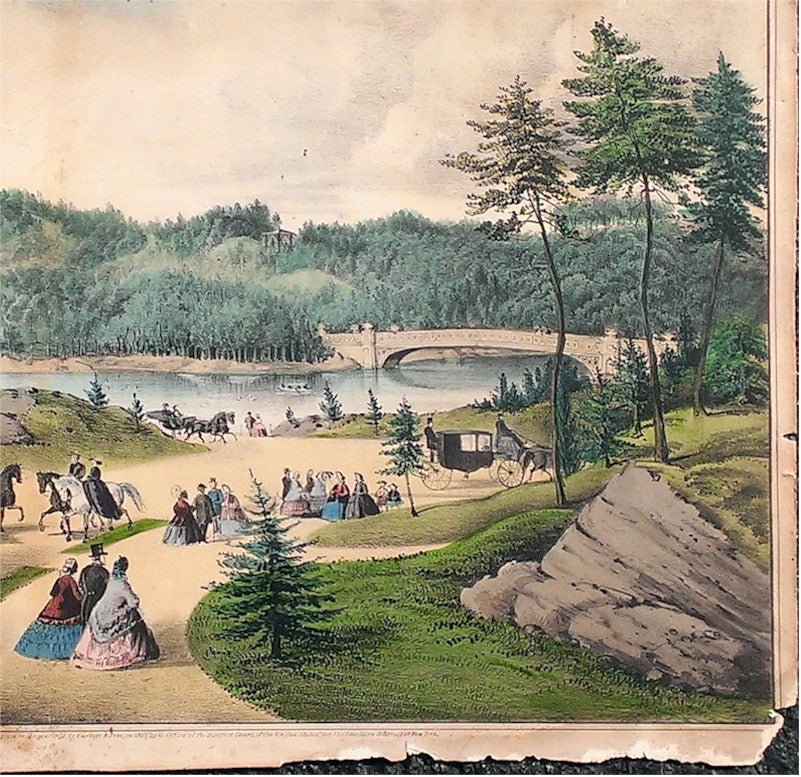 Currier & Ives Hand-colored Engraving of Central Park 1862