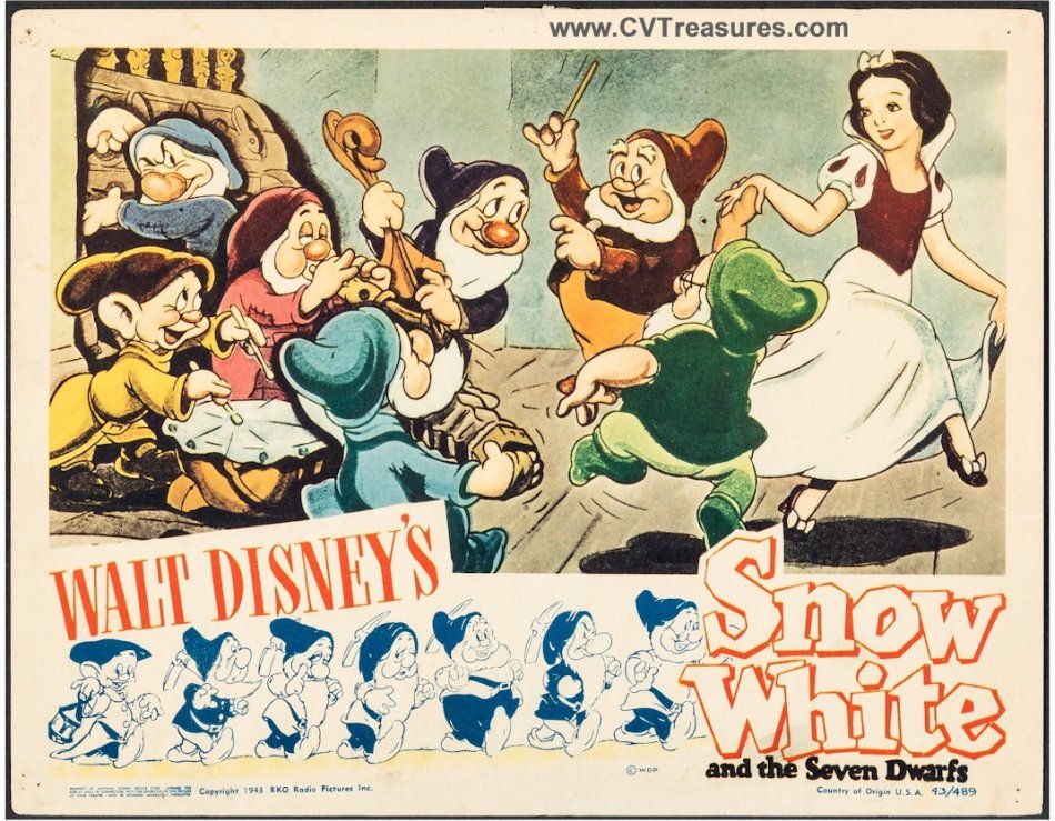 Disney's Snow White and the Seven Dwarfs Vintage Lobby Card